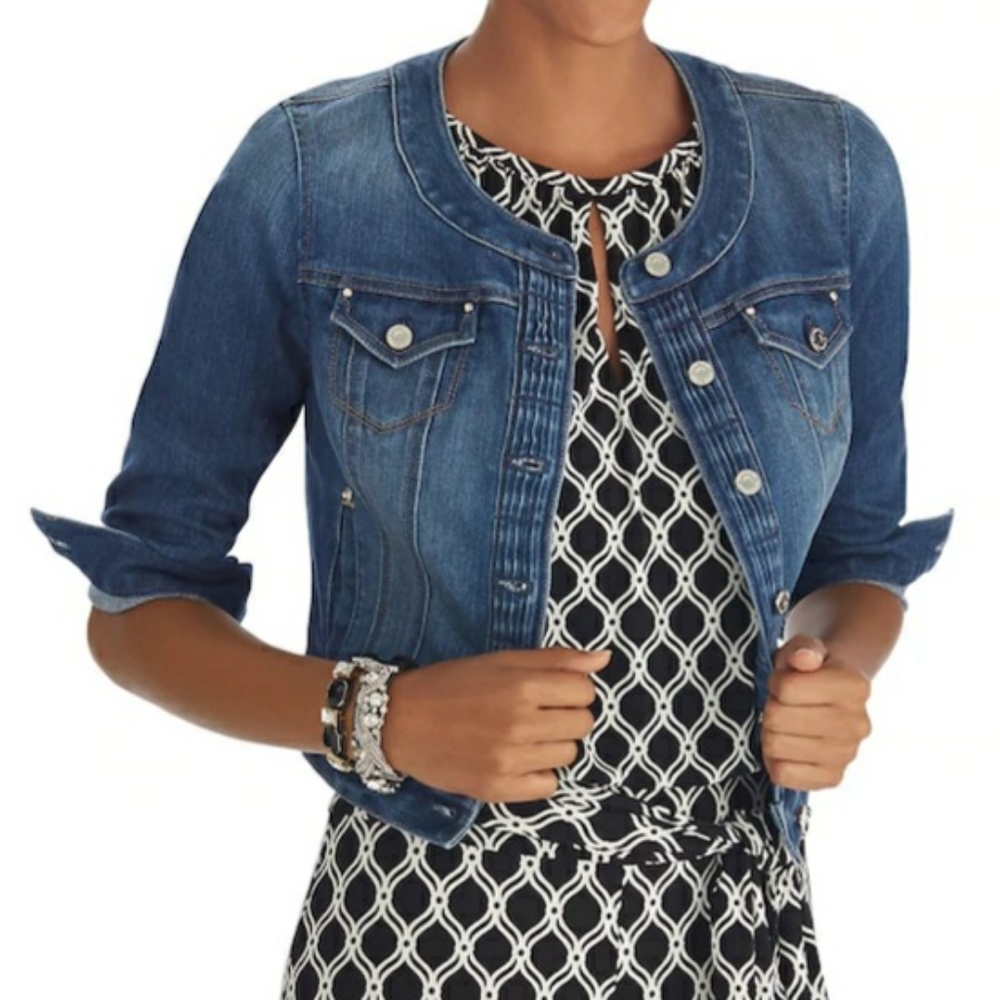 SOLD - WHBM jewel neck denim jacket - Picture 1 of 16